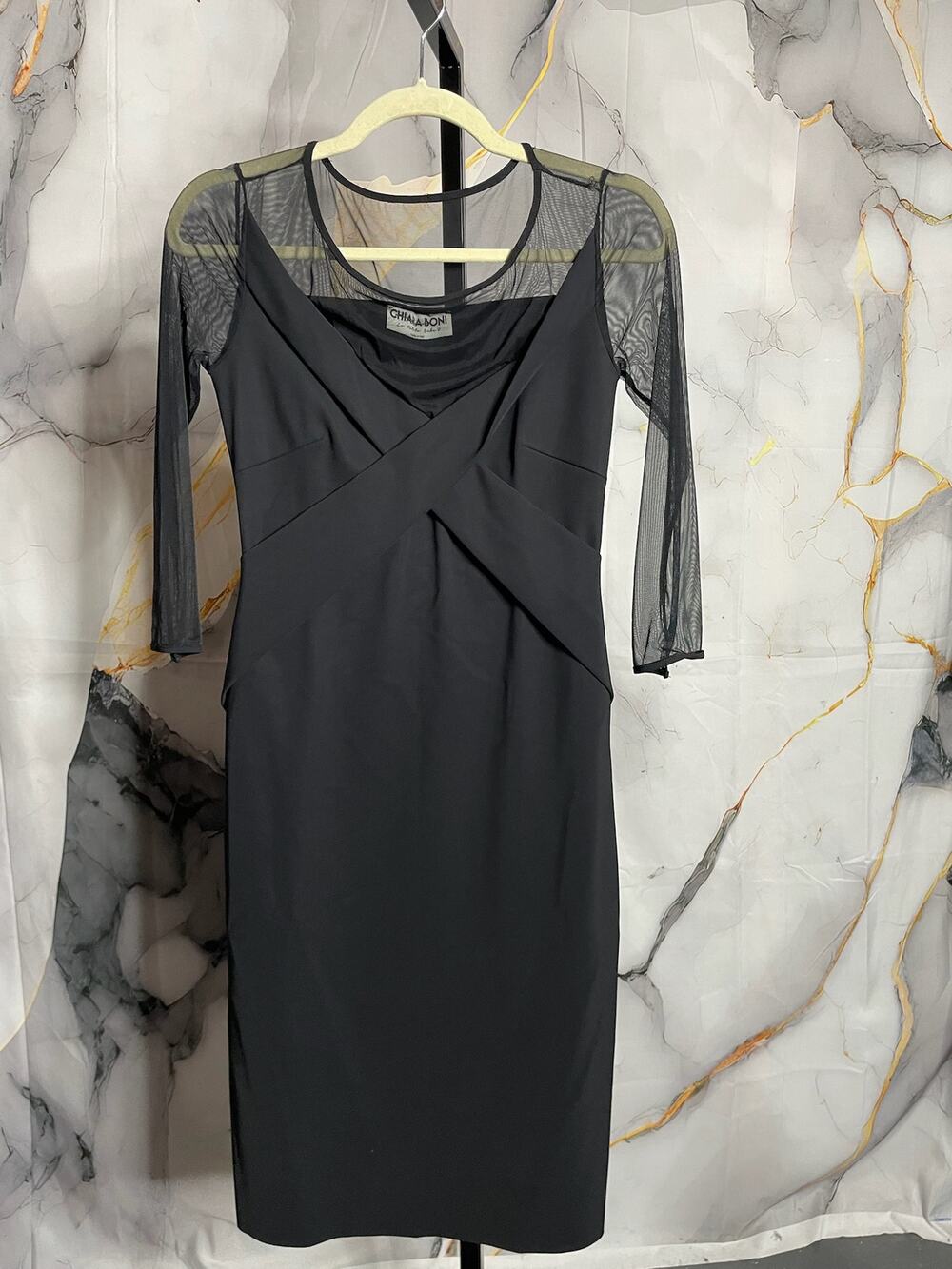 Chiara Boni La Petite Robe Black Stretch Dress Sheer Size 6(42)